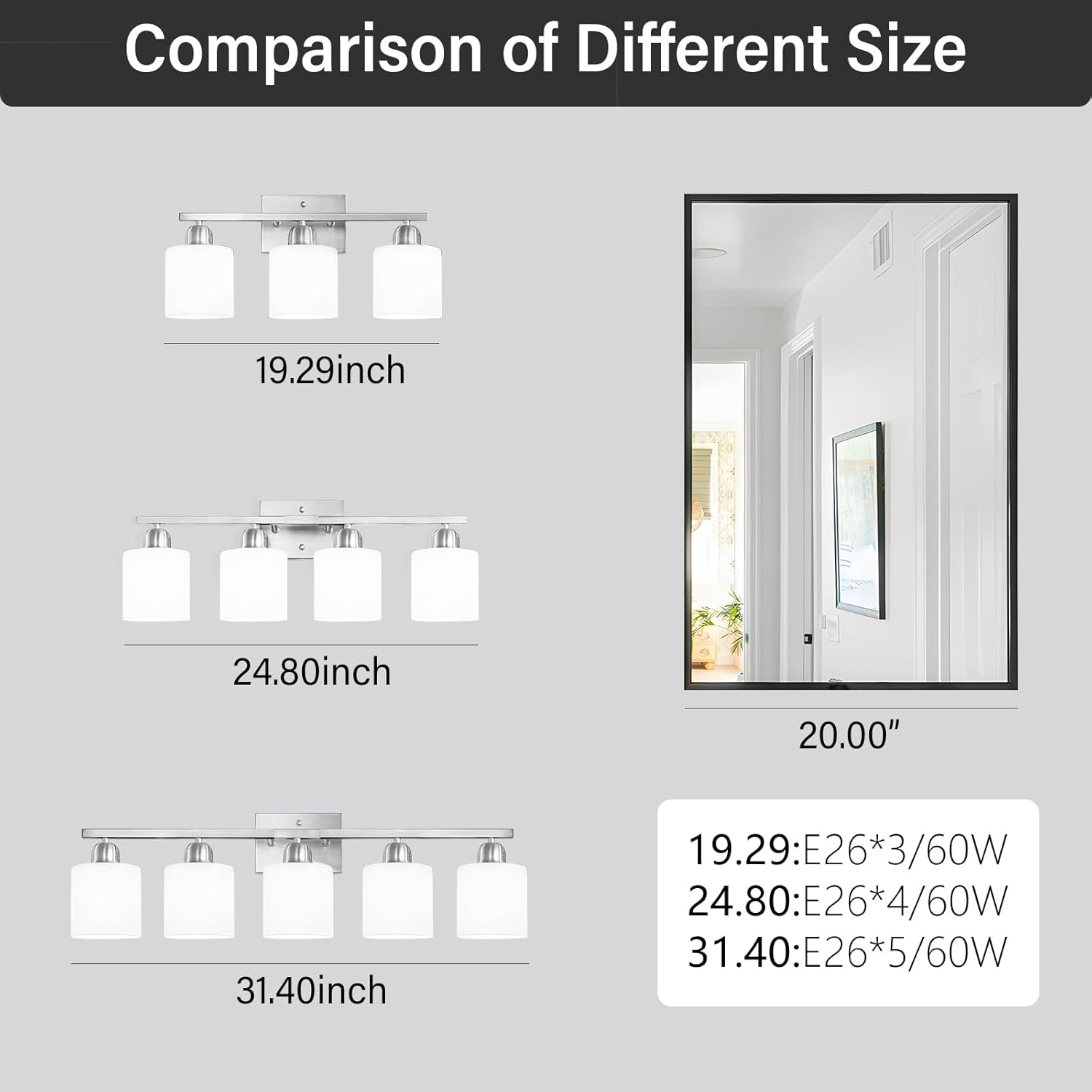 4 Light Bathroom Light Fixtures, Brushed Nickel Vanity Lights for Bathroom with Milky White Frosted Glass Shade, Wall Lights for Mirror Bedroom Living Room E26 Base - Image 5