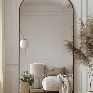 Arched Full Length Mirror, 71"x28" Floor Mirror Freestanding with Carved Metal Frame & Bottom Art Carved, Full Body Mirror for HomeDecor, Standing/Halling Large Wall Mirror for Bedroom, Bronze