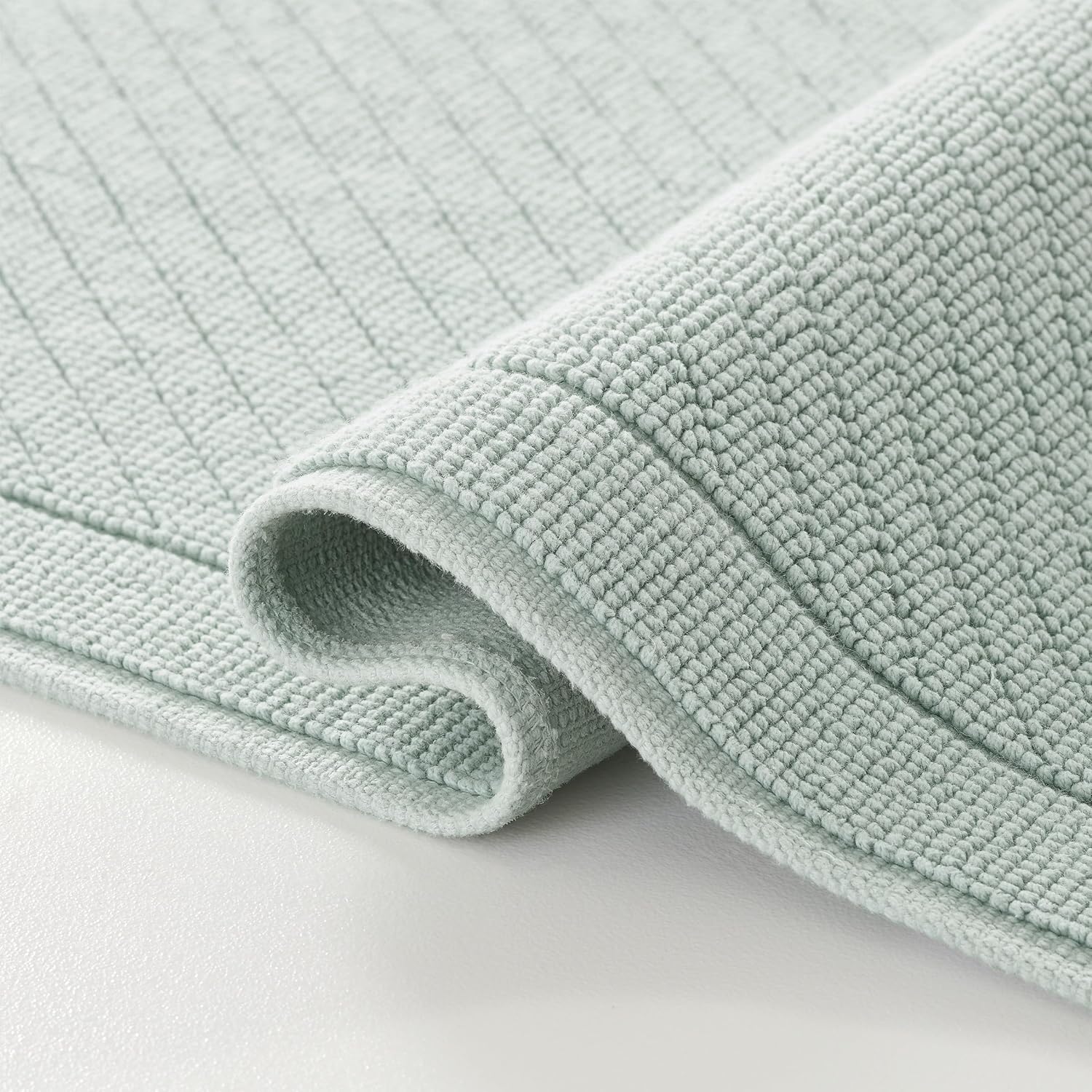 Arkwright 100% Cotton Bathroom Rug - High Absorbent Stylish Textured Woven Design Bath Mat, Slip Resistant Backing for Shower and Bathtub Floor, 20x32 in - Green