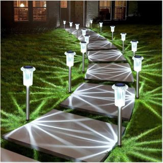 DenicMic Solar Lights Outdoor Pathway Lights 6000K LED Waterproof Acrylic Lamp Head Stainless Steel Stake for Yard Garden Landscape Path Walkway Driveway Patio Lawn (Cold White 10Pack)