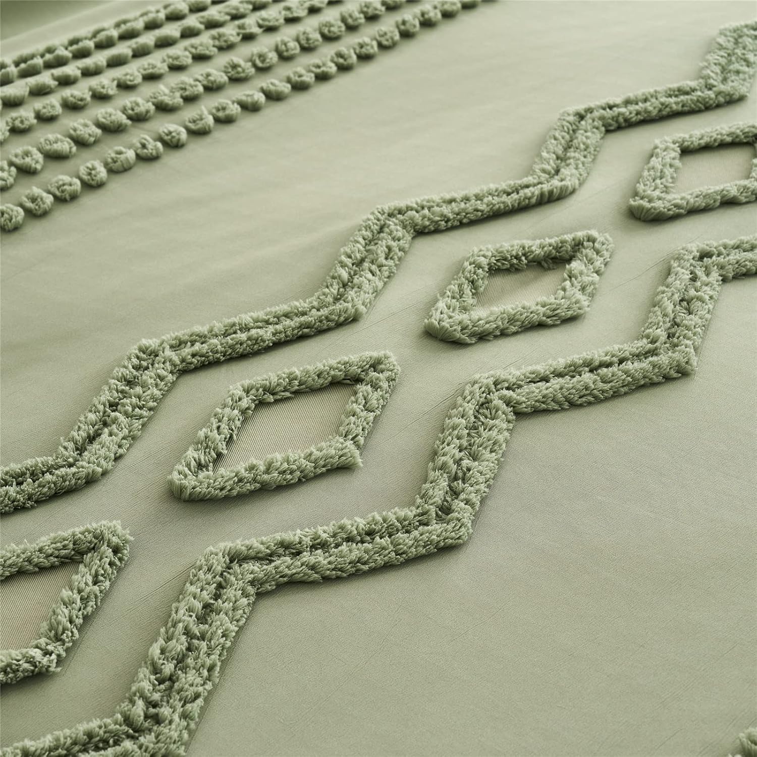 Sage Green Tufted Comforter Set Queen Size 7 Piece Bed in a Bag, Shabby Chic Boho Comforter and Sheet Set, Pom Pom Textured Bed Set, All Season Soft Microfiber Complete Bedding Set(Green,Queen) - Image 7