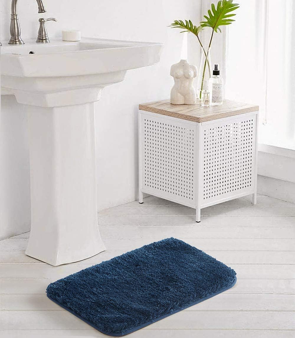 Suchtale Bathroom Rug Non Slip Bath Mat for Bathroom (16 x 24, Navy) Water Absorbent Soft Microfiber Shaggy Bathroom Mat Machine Washable Bath Rug for Bathroom Thick Plush Rugs for Shower - Image 2